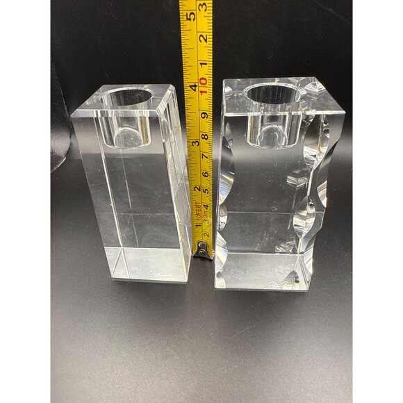 Oleg Cassini 4 Inch Crystal Candlestick Holder Set With Box 1” Candle Opening - Picture 9 of 10